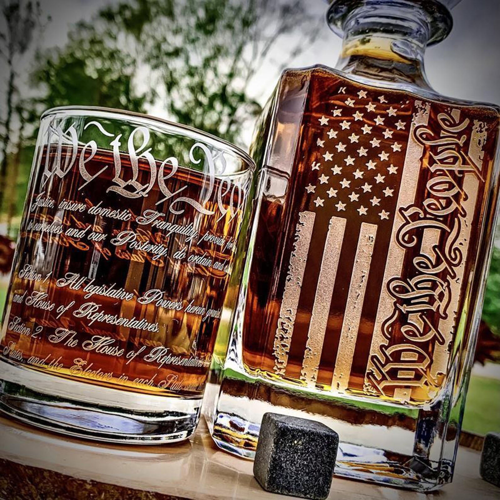 Whiskey Glass Decanter with the American Flag